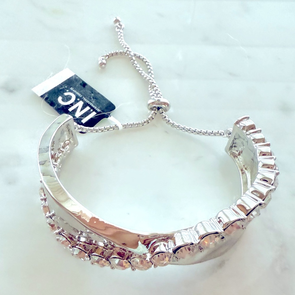 New INC International Concepts Cuff Silver Bracelet with Crystal Accents - Picture 8 of 10